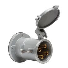 Wiring Device-Kellems HBL® Insulgrip® HBL5100RS1WR Grounding Style 1 Reversed Single Flanged Standard Pin and Sleeve Receptacle, 600 VAC, 100 A, 4 Poles, 5 Wires, Black/Gray