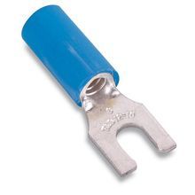 Catamount® TV14-6F-XV Insulated Fork Terminal, 16 to 14 AWG Conductor, 0.866 in L, Brazed Seam/Serrated Barrel, Copper, Blue