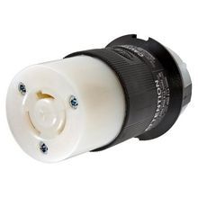 Wiring Device-Kellems Twist-Lock® Insulgrip® HBL7314C Female Non-Grounding Standard Locking Connector, 125/250 VAC, 20 A, 3 Pole, 3 Wires, Black/White