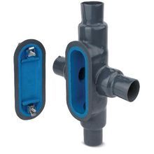 Ocal® Ocal-Blue™ X68-4X-G Type X Conduit Body, 2 in Hub, 8 Form, 88 cu-in Capacity, Iron, PVC Coated