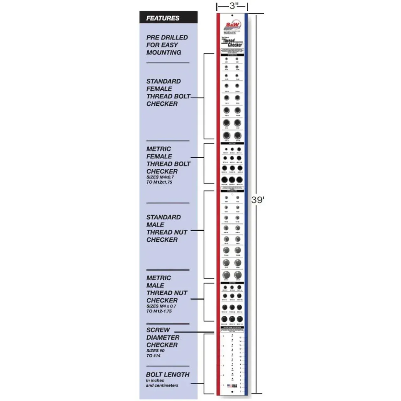 Wall thread checker for imperial and metric bolts