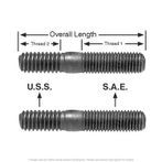 Double Ended Stud 1/2"-20 x 1/2"-13 x 2-1/2" Overall Length - 10 per Box
