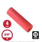 3/4" x 12" Flexible Dual Wall Adhesive-Lined Red Heat Shrink Tubing - Pack of 4