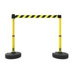 Banner Stakes PL4291 PLUS Barrier Set X2, Yellow/Black Diagonal Stripe, Includes: 2 PLUS Stanchions, 2 PLUS Bases, 1 PLUS Banner Head, 1 PLUS Receiver Head, Belt Length 15 ft, Suitable for Indoor/Outdoor Use