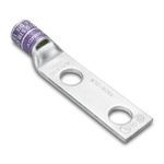 BURNDY® HYLUG™ YA2C2LN YA-2LN 2-Hole Compression Lug With Inspection Window, 2 AWG Copper Conductor, Die Code: 10, 1/2 in Stud, Copper