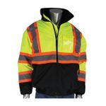 PIP® 333-1745X-LY/4X 333-1745X-LY 2-Tone Insulated X-Back Bomber Jacket, Black/Hi-Viz Lime Yellow, 300D Polyester, 70 in Chest, Resists: Water, ANSI 107 Type R Class 3
