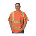 PIP® 313-CNTSPOR-L 2-Tone Short Sleeve Crew Neck T-Shirt, L, Hi-Viz Orange, 31.1 in L, Bird's Eye Polyester