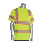 PIP® 313-CNTSPLY-XL 2-Tone Short Sleeve Crew Neck T-Shirt, XL, Hi-Viz Lime Yellow, 31.9 in L, Bird's Eye Polyester