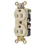 Wiring Device-Kellems HBL® HBL5242I Compact Duplex Extra Heavy Duty Self-Grounding Standard Traditional Straight Blade Receptacle, 125 VAC, 15 A, 2 Pole, 3 Wires, Ivory
