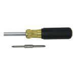 Klein® 32559 6-in-1 Extended Reach Multi-Bit Screwdriver, Measurement System: Imperial, 6 Piece, 3/16 in, 1/4 in, #1, #2, 1/4 in, 5/16 in Screwdriver Size, Cushion Grip Handle, Rubber/Steel, No Magnetized Tip