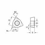 Kennametal® WPGT21505UF High Performance Screw-On Turning Insert, WPGT Insert, Material Grade: K, M, N, P, S, Trigon Shape, Positive Rake, Carbide, Manufacturer's Grade: KCU10