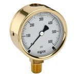 NOSHOK 25-300-3000-psi/bar 2-1/2" Brass Case, Copper Alloy Internals, 3,000 psi/bar, 1/4" National Pipe Thread (NPT) Male Bottom Connection Pressure Gauge with Glycerin Filled