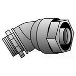 O-Z/Gedney 4Q-4100 4Q Series Concretetight Oiltight Raintight Liquidtight Conduit Connector, 1 in Trade, 45 deg Angle, Malleable Iron, Electroplated Zinc