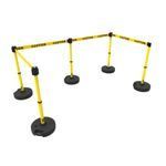 Banner Stakes PL4582 PLUS Barrier Set X5, Yellow "Caution", Includes: 5 PLUS Stanchions, 5 PLUS Bases, 4 PLUS Banner Head, 1 PLUS Receiver Head, Belt Length 15 ft, Suitable for Indoor/Outdoor Use