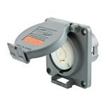 Wiring Device-Kellems Safety-Shroud® Twist-Lock® HBL2410SW Heavy Duty Flanged Grounding Standard Single Watertight Locking Receptacle, 125/250 VAC, 20 A, 3 Poles, 4 Wires, Gray/White