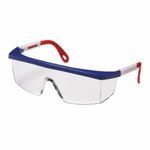 Pyramex® SNWR410S Integra® Single Lens Protective Glasses, Scratch-Resistant Lens Coating, Clear Lens, Blue/Red/White Frame, Nylon 6.6 Frame, Polycarbonate Lens, Specifications Met: ANSI Z87.1-2010