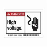 Brady® 86860 Pre-Printed Machine/Equipment Label, 3-1/2 in L x 5 in W, Legend: DANGER High voltage, Black/Red on White Legend/Background, Polyester, 5 Labels