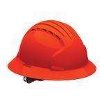 JSP® 280-EV6161V-OR Evolution® 6161V Deluxe Full Brim Vented Hard Hat, SZ 6-5/8 Fits Mini Hat, SZ 8 Fits Max Hat, HDPE, 6-Point Polyester Strap Suspension, ANSI Electrical Class Rating: Class C, ANSI Impact Rating: Type I, Wheel Ratchet Adjustment