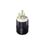 Leviton® Black & White® 5366-C Cable Mount Grounding Straight Blade Plug, 125 VAC, 20 A, 2 Poles, 3 Wires, Black/White
