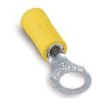 Catamount® TV10-10R-L TV Series Insulated Ring Terminal, 12 to 10 AWG Conductor, 1.047 in L, Brazed Seam Barrel, Copper, Yellow