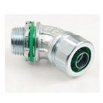 Bridgeport® 455-SLT Liquidtight Connector, 2 in Trade, 45 deg Angle, Malleable Iron, Electroplated Zinc