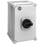 Allen-Bradley 194E-KA20-P11-P11 194E Load switch, 25 A, OFF ON 90°, 3 Normally Open Power Poles, NEMA 3/4/4X IP66 NonMtl, Base/DIN Rail, Std Size Enclosure, Actuator: Black or None, Left: Aux Contact (1NO 1NC), Right: Aux Contact (1NO 1NC)