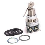 Allen-Bradley 800T-J69KC1EGXX 800T PB, 30mm Selector Switch, 3 Position Selector Switch, KC1 Cam, No Guards on Terminals, 1 NC Std Contact, 1 NOEM Std Contact, Spr Ret Rt, Lock Lft, Std. Key, D018 (Std. Key), Device with Packaging
