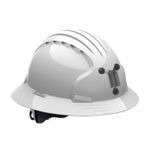 JSP® 280-EV6161M-10 Evolution® 6161M Deluxe Full Brim Non-Vented Mining Hard Hat, HDPE Shell/Non-Corrosive Steel Lamp Bracket, 6-Point Polyester Strap Suspension, ANSI Electrical Class Rating: Class E, ANSI Impact Rating: Type I, Wheel Ratchet Adjustment