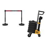 Banner Stakes PL4172 PLUS Cart Package, Black "Stay 6ft Apart" Banner, Includes: 1 Cart, 5 PLUS Stanchions, 5 PLUS Banner Heads, 5 PLUS Bases, Belt Length 15 ft, Suitable for Indoor/Outdoor Use