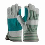 PIP® 83-6733 Bronze 83-6733 B-Grade Work Gloves, Full Finger/Wing Thumb Style, Universal, 1 to 1.1 mm Cowhide Leather Palm, 75% Cow Hide Leather/25% Cotton, Green/Gray/Pink, Rubberized Safety Cuff, Uncoated Coating, Resists: Water, Cotton Lining