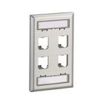 Panduit® CFPL4SY Label Pocket Faceplate, 1 Gang, 4 Ports, Mini-Com® Module, Surface Mount, Stainless Steel