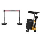 Banner Stakes PL4172T PLUS Cart Package with Tray, Black "Stay 6ft Apart" Banner, Includes: 1 Cart, 5 PLUS Stanchions, 5 PLUS Banner Heads, 5 PLUS Bases, 1 Accessory Tray, Belt Length 15 ft, Suitable for Indoor/Outdoor Use