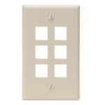 QuickPort® 41080-6IP Standard Size Wallplate, 1 Gang, 4-1/2 in H x 2-3/4 in W, Plastic, Ivory