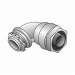O-Z/Gedney 4Q-9150T 4Q-T Concretetight Oiltight Raintight Liquidtight Conduit Connector With Insulated Throat, 1-1/2 in Trade, 90 deg Angle, Malleable Iron, Electroplated Zinc