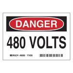 Brady® 86060 Rectangular Self-Adhesive Voltage Label, 5 in Label Width, Legend: 480 VOLTS, Black/Red Legend, White Background, B-302 Polyester