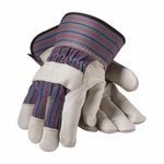 PIP® 87-1563-XL Regular Grade Work Gloves, Gunn Cut/Wing Thumb Style, XL, Grain Cowhide Leather Palm, Grain Cowhide Leather, Black/Blue/Red, Rubberized Safety Cuff, Uncoated Coating, Resists: Abrasion, Cotton Lining