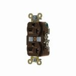 Wiring Device-Kellems HBL5462 Duplex Extra Heavy Duty Self-Grounding Straight Blade Receptacle, 250 VAC, 20 A, 2 Pole, 3 Wires, Brown