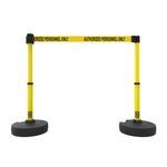 Banner Stakes PL4287 PLUS Barrier Set X2, Yellow "Authorized Personnel Only", Includes: 2 PLUS Stanchions, 2 PLUS Bases, 1 PLUS Banner Head, 1 PLUS Receiver Head, Belt Length 15 ft, Suitable for Indoor/Outdoor Use