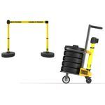 Banner Stakes PL4005 PLUS Cart Package, Yellow "Cleaning in Progress" Banner, Includes: 1 Cart, 5 PLUS Stanchions, 5 PLUS Banner Heads, 5 PLUS Bases, Belt Length 15 ft, Suitable for Indoor/Outdoor Use