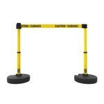 Banner Stakes PL4284 PLUS Barrier Set X2, Yellow "Caution-Cuidado", Includes: 2 PLUS Stanchions, 2 PLUS Bases, 1 PLUS Banner Head, 1 PLUS Receiver Head, Belt Length 15 ft, Suitable for Indoor/Outdoor Use