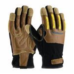 PIP® Maximum Safety® 120-4100-L Men's Work Gloves With Leather Back, TPR Molded Knuckle Guards, Drivers/Journeyman Glove, Gunn Cut/Standard Finger/Straight Thumb Style, L, Goatskin Leather Palm, Lycra®/Spandex®, Brown/Black, Open/Slip-On Cuff