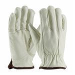 PIP® 77-268-L Premium Grade Work Gloves, Drivers Glove, Keystone Thumb Style, L, Grain Cowhide Leather Palm, Grain Cowhide Leather, Natural, Slip-On Cuff, Uncoated Coating, Resists: Abrasion and Cold, Red Thermal Lining