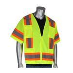 PIP® 303-0500-LY/6X 2-Tone High Visibility Surveyors Vest, 6XL, Hi-Viz Yellow, Polyester Mesh/Solid Tricot, Zipper Closure, 11 Pockets, ANSI Class: Class 3, ANSI 107 Class 3 Type R3