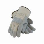 PIP® 80-8800/L General Purpose Gloves, Gunn Cut/Wing Thumb Style, L, Split Cowhide Leather Palm, Cowhide Leather, Gray/White, Rubberized Safety Cuff, Bright Coating, Resists: Abrasion, Cut and Heat, Cotton Lining