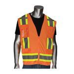 PIP® 302-0500D-OR/XL 302-0500D-OR 2-Tone Mesh/Solid Surveyor's Vest With D-Ring Access, XL, Hi-Viz Orange, Polyester, Zipper Closure, 11 Pockets, ANSI Class: 2, ANSI 107 Type R