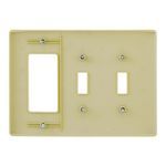 Wiring Device-Kellems NPJ226I Mid-Size Combination Wallplate, 3 Gangs, 4.88 in H x 6.75 in W x 0.25 in D, Nylon, Ivory