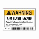 Brady® 81104 Laminated Rectangle Self-Adhesive Arc Flash Protection Label, 2 in L x 3 in W, Legend: WARNING ARC FLASH HAZARD Appropriate personal protection equipment required, Black/Orange on White Legend/Background, B-302 Polyester, 100 Labels