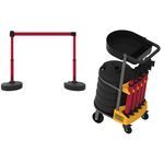 Banner Stakes PL4000-RT PLUS Cart Package with Tray, Blank Red Banner, Includes: 1 Cart, 5 PLUS Stanchions, 5 PLUS Banner Heads, 5 PLUS Bases, 1 Accessory Tray, Belt Length 15 ft, Suitable for Indoor/Outdoor Use