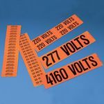 Panduit® PCV-3PHCY Voltage Marker, 2-1/4 in Label Width, Legend: Three Phase, Black Legend, Orange Background, Vinyl