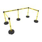 Banner Stakes PL4585 PLUS Barrier Set X5, Yellow "Caution-Do Not Enter", Includes: 5 PLUS Stanchions, 5 PLUS Bases, 4 PLUS Banner Head, 1 PLUS Receiver Head, Belt Length 15 ft, Suitable for Indoor/Outdoor Use